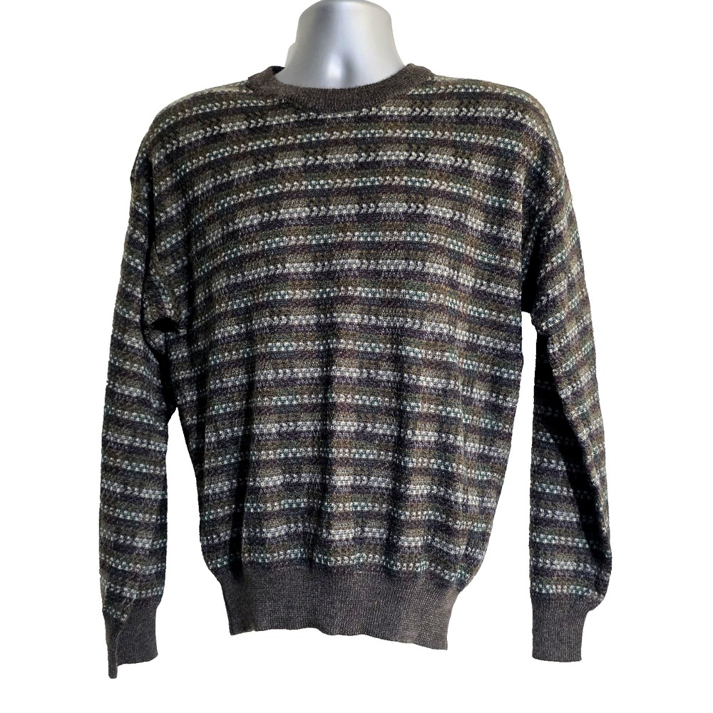 VTG Hills & Archer Geometric‎ Pattern  Brwon Textured Knit Sweater Size M #0017